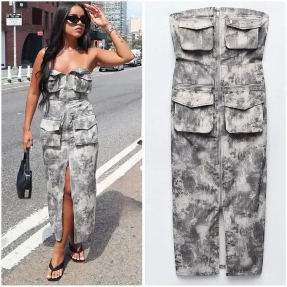 Zara Printed Cargo Midi Dress